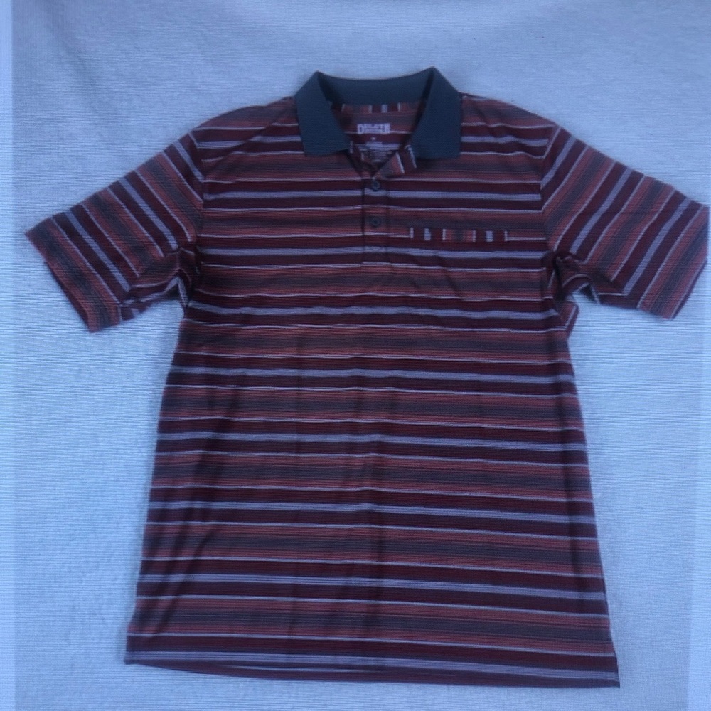 Duluth Trading Co Red and Black Striped Polo